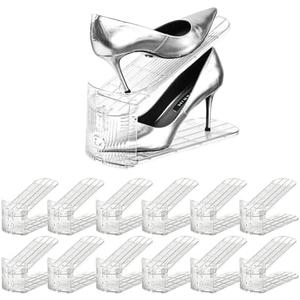 beehomay Shoe Slots Organizer，12Pack Clear Shoe Stackers for a Pair of Shoes,Adjustable Shoe Rack with Three Levels，Shoe Storage Shoe Space Saver