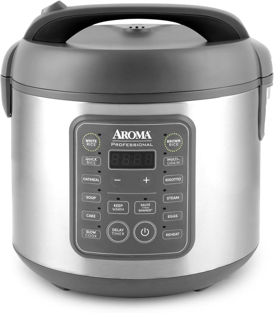 AROMA Professional Digital Rice Cooker, 10-Cup (Uncooked) / 20-Cup (Cooked), Multicooker, Slow Cooker, Steamer, Oatmeal Cooker, Egg Cooker, STS, 5 Qt, Gray, ARC-5200SG