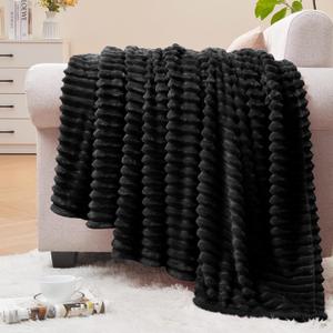 BEDELITE Fleece Blanket - 3D Ribbed Jacquard Decorative Black Throw Blankets for Men & Women, Lightweight Warm Cozy Soft Fuzzy Blankets All Seasons Suitable 50x60 inches