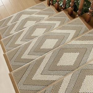 Stair Treads for Wooden Steps Indoor, 14 Pack 9"x28" Non Slip Carpet Stair Treads,Machine Washable Stair Runner Rugs with Peel & Stick Reusable TPE Backing for Kids Elders & Pets,Beige