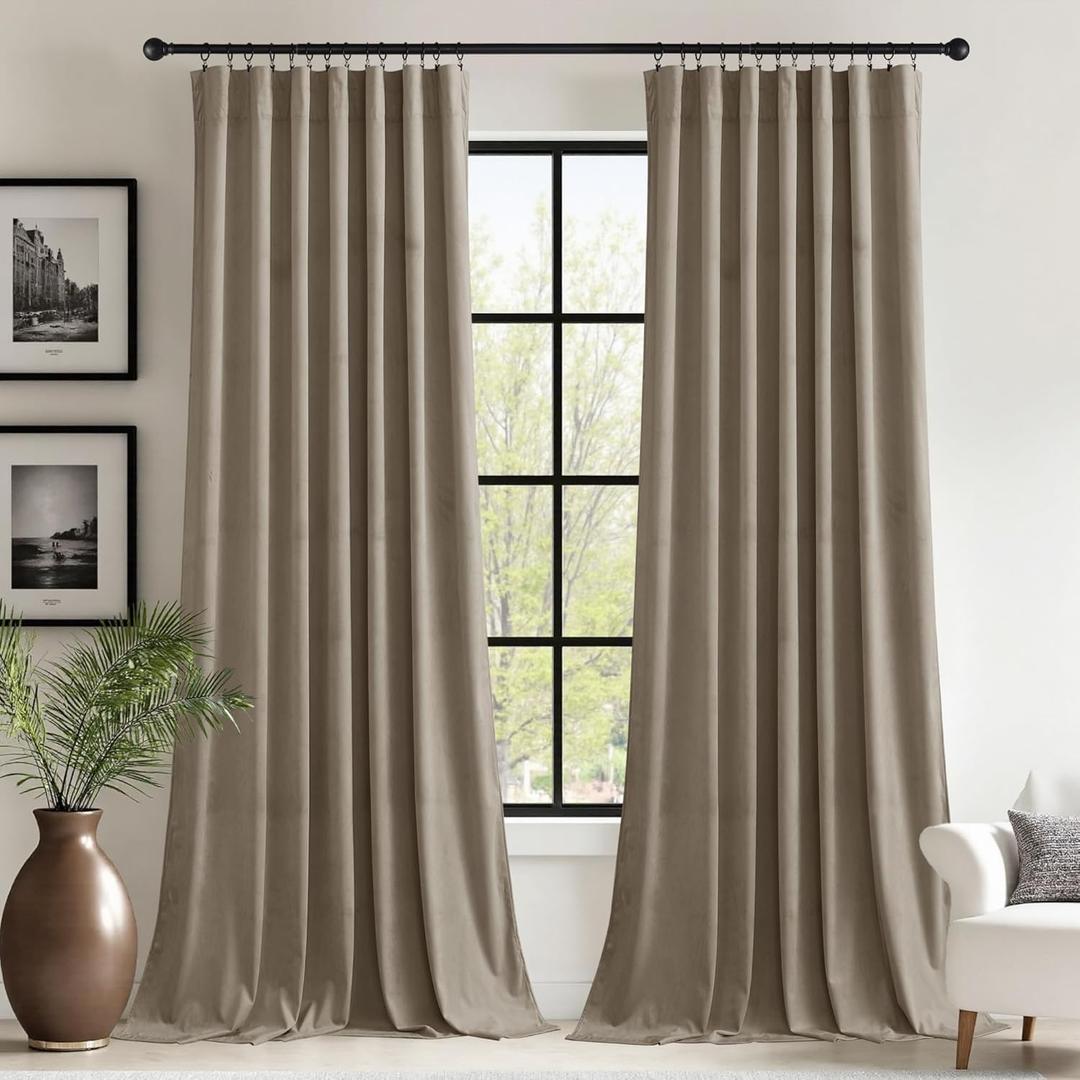StangH Camel Beige Velvet Curtains 90 inches Long Heavy Thick Privacy Room Dividers Thermal Insulated Light Blocking Window Drapes for Dining Living Room, W62 x L90, 2 Panels (62"W x 90"L (Pack of 2))
