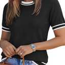 LOMON Short Sleeve Sweater for Women Light-Weight Crew Neck Summer Tops Dressy Casual Women's Clothes 2026, (Black, L)