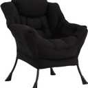 Welnow Black Single Lazy Chair for Living Room, Modern Reading Accent Chair with Armrests and a Side Pocket, Leisure Lazy Sofa Chair for Small Space, Bedroom, Dorm