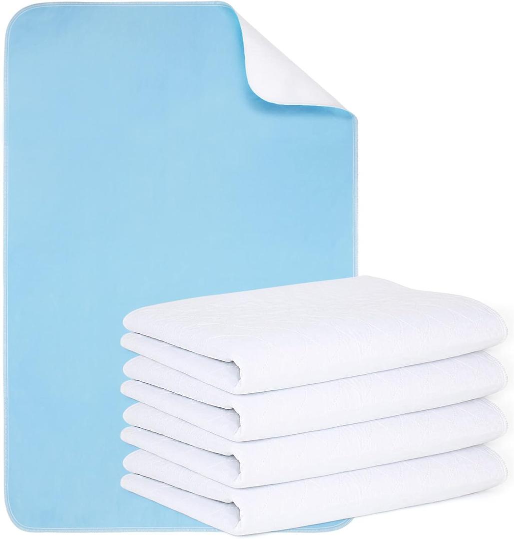 (2 Packs) Reusable Incontinence Bed Pads, washable bed pad, Heavy Absorbency (4-Layer) Waterproof Bed Pads 18"X24", nonslip & Skin-friendly, Multi-scenes tailor to Kids, Adults, Elderly & Pets, Blue 