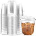 Baderke 100 Pcs Plastic Cups with Sip Lids Round Bottom Disposable Plastic Coffee Cups with Lids Clear Strawless Crystal Mugs for Iced Coffee Smoothie Cold Beverage Party Catering Supplies (10 oz)