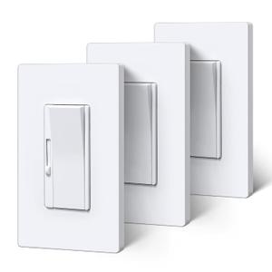 BESTTEN 3 Pack Super Slim Slide Dimmer Light Switch, Quiet Rocker, Max 300W LED, CFL, 600W Incandescent, Single Pole or 3 Way Dimmable Switch with Screwless Wallplate, ETL Listed, White
