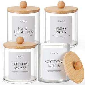 Bathroom Organizers and Storage,4 Pack Bathroom Accessories,Bathroom Decor,Home Decor,Bathroom Storage and Organization,Qtip Holder for Room Decor Aesthetic (bamboo lids)