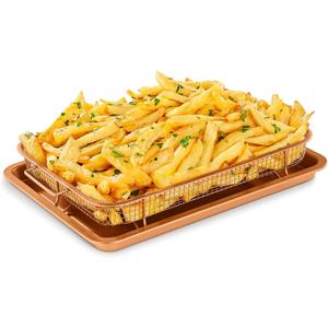 Bakken Swiss Air Fryer Tray Basket w/Elevated Mesh Great For Oven, For Baking & Crispy Foods, Dishwasher Safe, PTFE/PFOA/PFOS FREE, Extra-large 9.5/''x13/'', Copper
