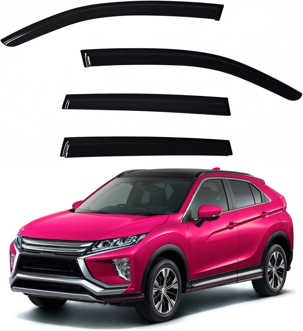 Window Visors Rain Guards fits 2018-2026 Mitsubishi Eclipse Cross, Window Wind Deflectors Vent Shades Accessories, Out-Channel, Dark Smoke 4 Pcs, 2019 2020 2021 2022 2023 2024 2025