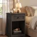 VASAGLE Brown Nightstand with Charging Station, 1 Drawer, Set of 2, 2 PACK-15.7"D x 11.8"W x 23.2"H