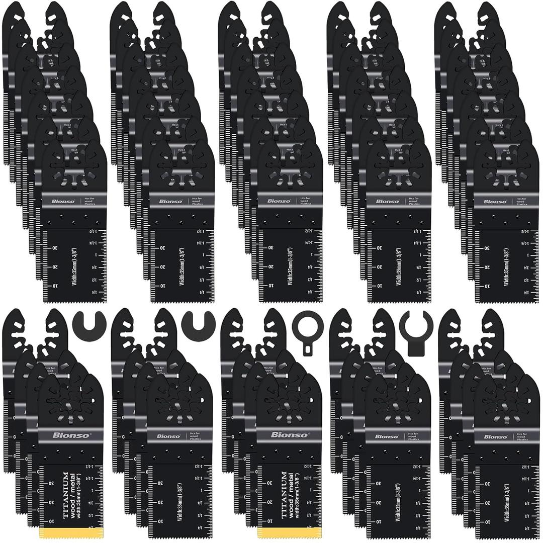 Bionso 55PCS Oscillating Saw Blades, Professional Universal Titanium Multitool Blades for Wood Plastics Metal, Quick Release Multi Tool Kits Fit Dewalt Ryobi Milwaukee Rockwell Fein Makita Bionso 55PCS Oscillating Saw Blades, Professional Universal Titanium Multitool Blades for Wood Plastics Metal, Quick Release Multi Tool Kits Fit Dewalt Ryobi Milwaukee Rockwell Fein Makita