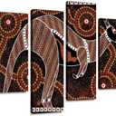 4 Panels Canvas paintings - aboriginal dot painting, kangaroo primitive arts and pictures - Wall Art modern Posters Framed Ready to Hang for Home Wall Decor