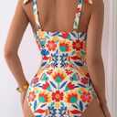 Aleumdr Vintage One Piece Swim Suit for Women 2026 Tummy Control Bathing Suits with Padding Full Coverage Swimsuit Print Floral Slimming Swimwear Orange Small