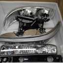 Headlights Assembly Compatible with 1998-2004 Chevrolet S10 Pickup,98-05 Chevy Blazer Halogen Headlamp w/Bumper Lights 4Pcs, Chrome Housing Clear Corner