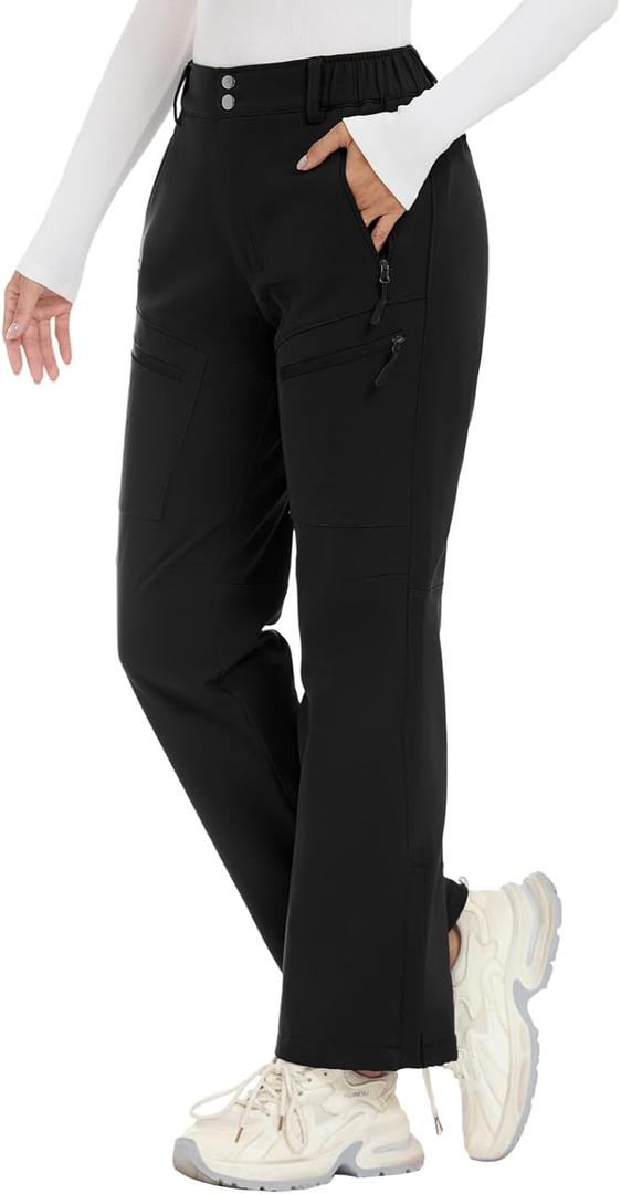 Women's-Snow-Ski-Pants-Fleece-Lined-Waterproof-Insulated Flare Warm for Snowboard Winter Hiking Travel 5 Pockets, Regular 31", X-Large, Black