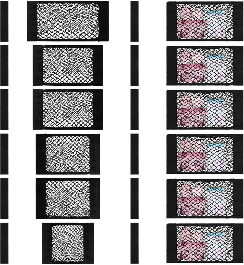 6 Pcs Mesh Cargo Net Universal Stretchable Elastic Rv Storage Netting with Adhesive Tape 4 Different Sizes Pocket Car Storage Net for Trunk Rv Boat Car Kitchen Cabinet Closet Home