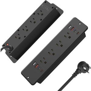 HHSOET 8 Outlet Recessed Power Strip, 30W Fast Charging Furniture Power Outlet USB C, Flush Mount Surge Protection Socket with 4 USB-A and 4 USB-C, 10ft Power Cord. (Black)