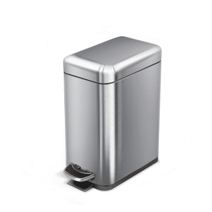 Home Zone Living 1-Pack 1.3 Gallon Small Bathroom Trash Can with Lid and Step Pedal, Stainless Steel Wastebasket with Slim Design for Home and Office, Silver, 5 Liters