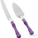 Purple Wedding Cake Knife and Server Set, Cake Cutter and Spatula, Acrylic Handle Set with 1.2mm Thick Blades for Weddings and Parties