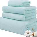4-Piece Zero-Twist 100% Ring Spun Cotton Towel Set,600GSM Luxury Long-Staple Combed Cotton Bath Towel for Bathroom-Ultra Soft Skin Friendly Fluffy Highly Absorbent Quick Dry Cotton Towel Set,Aqua