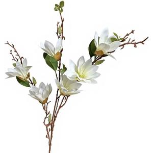 Artificial White Magnolia Flower Branch Fake Lifelike Magnolia Stem Flowers for Wedding Centerpieces Home Indoor Outdoor Floral Arrangement Decration (White)