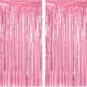 2 Pack Pink Foil Fringe Curtain, 3.28 X 6.56 Ft Party Tinsel Backdrop Birthday Decorations Photo Booth Metallic Streamer, Foil Curtain Backdrop for Valentines Wedding Baby Shower Party Decorations