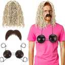 3 Pcs Funny Halloween Costume Accessories Set Includes 1 Mop Head Wig 1 Coconut Bikini Top Bra 1 Fake Mustache Halloween Themed Party Cosplay for Adult Men Women Drama Performance