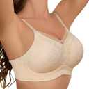 No Underwire Sheer Mesh V-Neck Bra Lace Soft Support Comfort Bra for Women Everyday T-Shirt Bralette (34A, Beige)