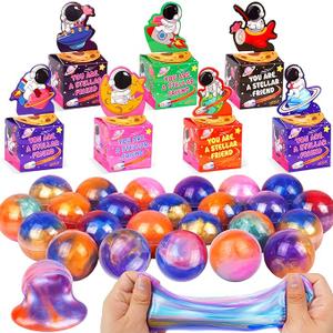 NAWITDA 28 Pack Valentines Day Gifts for Kids Classroom Galaxy Slime with Astronaut Valentines Cards Boxes, Valentines Classroom Exchange Gifts School Party Toys for Boys Girls