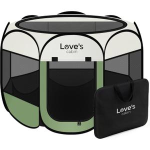 Love's cabin Pet Puppy Dog Playpen, Medium Dog Tent Crates Cage Indoor/Outdoor, Portable Playpen for Cat, Foldable Pop Up Dog Kennel Playpen with Carring Case, Removable Zipper Top, Olive Green