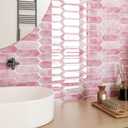 ReWallpaper 17-Sheet Peel and Stick Tile Backsplash Self Adhesive Wall Tiles for Bathroom Waterproof Pink Marble Long Hexagon Stick on Backsplash for Kitchen RV Laundry Room Easy to Install 12x12 inch