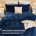 Andency Fluffy Navy Blue Comforter Set Queen Size, 3 Pieces Winter Faux Fur Warm Soft Fuzzy Plush Bedding Comforter Set (1 Velvet Comforter & 2 Pillowcases), Thick Heavy Comfy Comforters Bedding Set