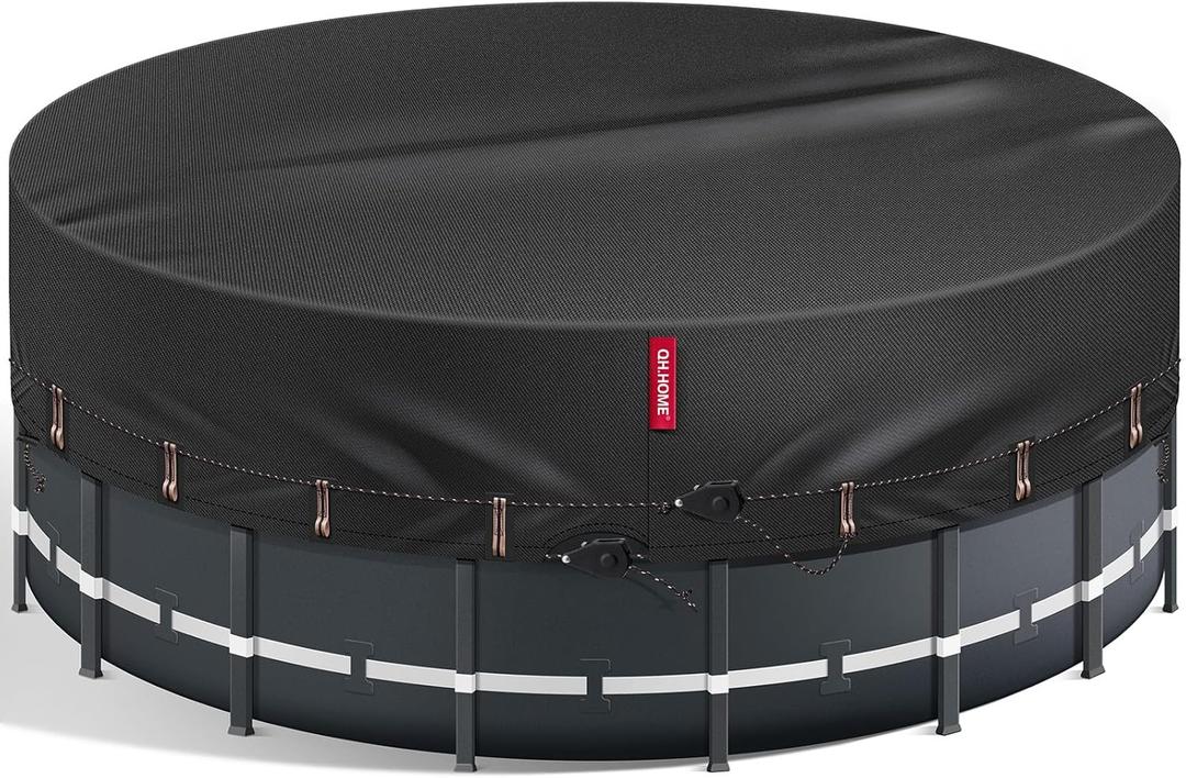 QH.HOME [2025 Upgraded 800D Fabric] 12 Ft Round Pool Cover for Above Ground Pools,One-Piece Tear Resistant Solar Pool Cover with 2 Patented Ratchet for Easy Installation - Swimming Pool Cover