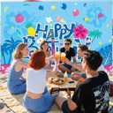 SAVITA Hawaiian Luau Happy Birthday Backdrop, 70.9x47.2in Cartoon Theme Tropical Photo Banner Decorations Backdrop for Baby Shower Beach Theme Party Decoration