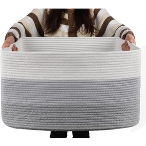 OIAHOMY Large Blanket Basket, 22x17x12 Rectangle Woven Baskets, Nursery Blanket Storage Living Room, Toy Storage With Handle, Large Baskets for Organizing-Gradient Grey