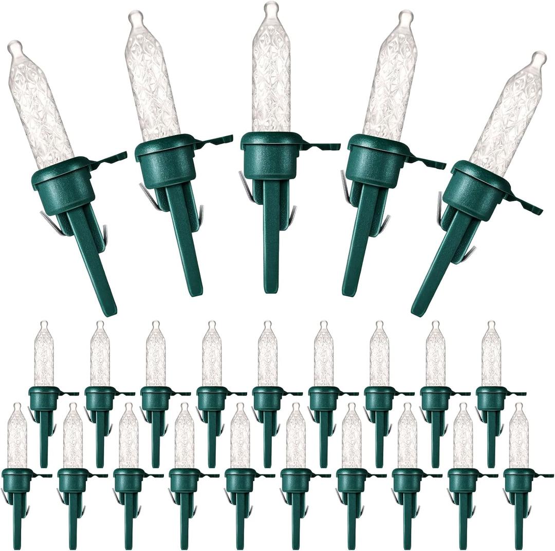 Honoson 120 Pack Christmas Replacement Mini Bulbs 3 V LED String Lights Outdoor Indoor Wide Angle Bulbs for Christmas Tree Garden Home (Green Base with Warm White Bulb)