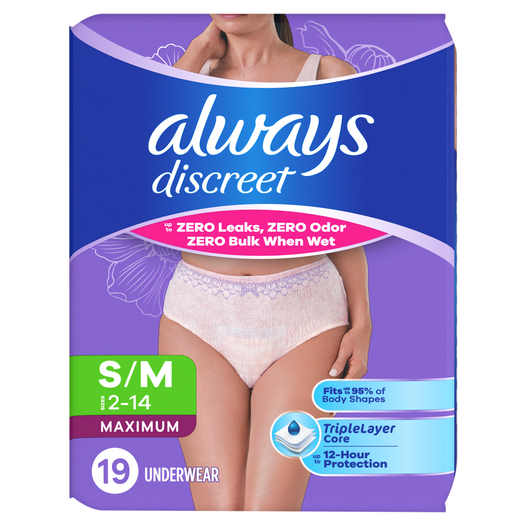 Always Discreet Maximum Protection Underwear, S/M, 19 Count