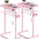 TUTOTAK C Shaped End Table with Tiltable Surface, Set of 2, Adjustable Height Side Table, Slide Under Couch Table TV Tray for Eating, Sofa Tray for Livingroom, Bedroom Pink TB01BP0912