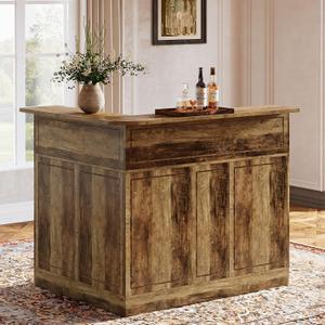Tribesigns Bar Cabinet, L-Shaped Home Bar Table with Stemware Racks, 4-Tier Corner Bar Unit Bar Table Reception Desk for Home Pub, Rustic Brown, 48.8" W x 37" D x 46.5" H