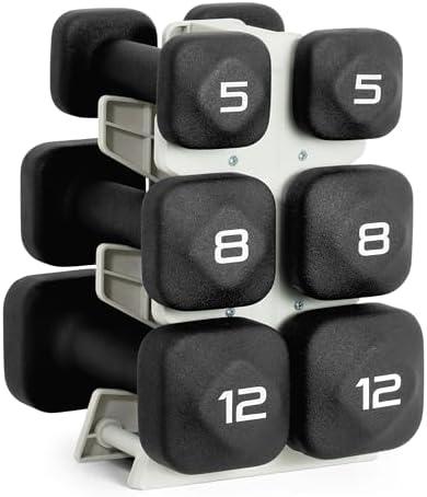 Tone Fitness Neoprene Dumbbell Set with Storage Rack – Non-Slip, Anti-Roll Hand Weights for Home Gym Workouts | 32 lb