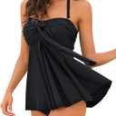 LookbookStore Women's Halter Bandeau Self-Tied Tankini Set Two Pieces Swimsuits (Large)