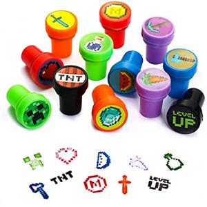 24Pcs Pixel Miner Themed Stampers, Mine Pixel Craft Party Supplies Gifts, Ideal for Classroom Rewards Prizes Goody Bag Treat Bag Stuffers