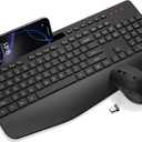 Wireless Keyboard and Mouse Combo - Full-Sized Ergonomic Keyboard with Wrist Rest, Phone Holder, Sleep Mode, 2.4G Quiet Keyboard for PC Laptop, Complete Work Setup for Office or Home -Trueque KM23