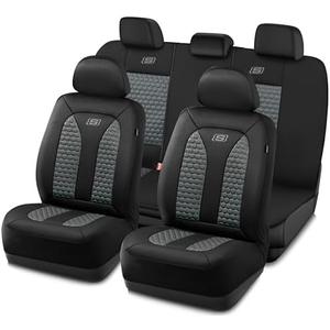 Skechers Memory Foam™ Car Seat Cover Full Sets, Hexcomb Breathable Thick Seat Covers, Airbag Compatible, Automotive Comfort & Protection Universal for 95% Cars,Van,Trucks, SUVs Grey, 7 Pieces