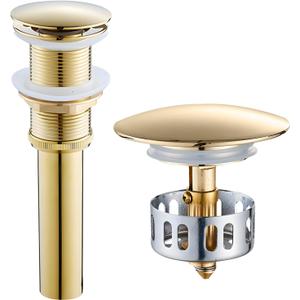 Bathroom Sink Drain Without Overflow, Anti-Clogging Vessel Sink Drain Strainer, Pop Up Drain with Detachable Basket, Hair Catcher Bathroom Sink Drain Stopper (Brushed Gold, No Overflow)