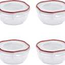 Sterilite Ultra-Seal 2.5 Qt Bowl, Airtight Food Storage Container, Plastic, Latching Lid, Microwave and Dishwasher Safe, Clear With Red Gasket, 4-Pack