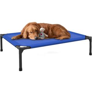 FIOCCO Elevated Dog Bed - Dog Cot with Chew Proof Mesh for Medium Dogs, Waterproof Washable Raised Pet Bed, Portable Pet Bed for Outdoor Use, Dogs Cot Beds, Blue (30.0"L x 23.0"W x 7.7"Th)