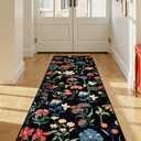 GarveeHome 2x6 Runner Rug for Hallway, Floral Washable Area Rugs Low Pile, Soft Non Slip Vintage Carpet for Living Room, Bedroom, Kitchen, Dining Room, Black