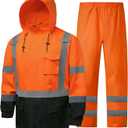 Hi Vis Rain Jackets for Men Reflective Waterproof High Visibility Class 3 Safety Rain Coat with Black Bottom, S-M