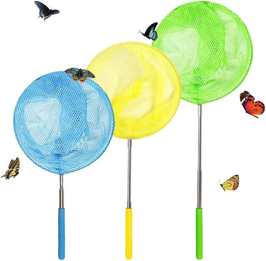 TSYAN Kids Telescopic Butterfly Fishing Nets for Kids Catching Insect Net Outdoor Tools for Catching Bugs Fish Insect Ladybird, Extendable 34 Inches and Anti Slip Grip (3Pack)
